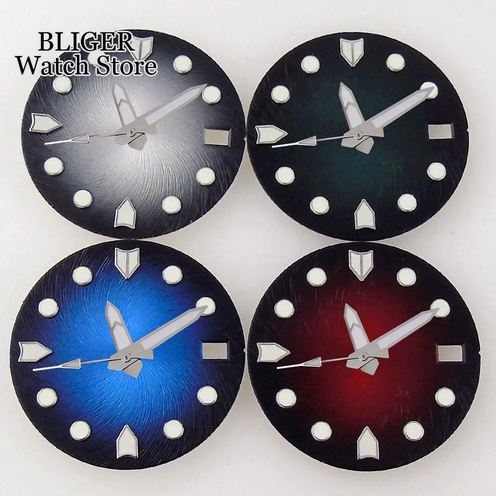 

28.5mm Watch Dial Face for NH35A NH36A Movement Luminous Gradient Blue Gray Red Color Fit 3/3.8 O'clock Crown Accessories Parts