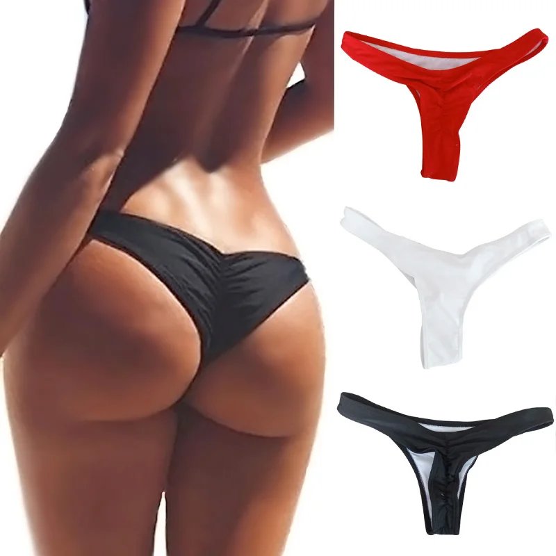 

Brazilian Thong Bikini Bottoms High Waist Bathing Suit One Piece Swimsuit Pleated Briefs Swimwear Women Monokini Swimming Trunks