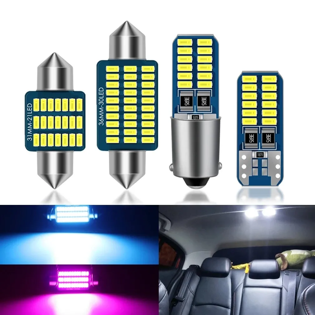 Фото 2X T10 W5W BA9S T4W Festoon LED лампы для чтения, освещения салона автомобиля, C5W C10W, купольные, 28 31 36 39 41 мм, для номерного знака, сигнальные, светодиодные №2