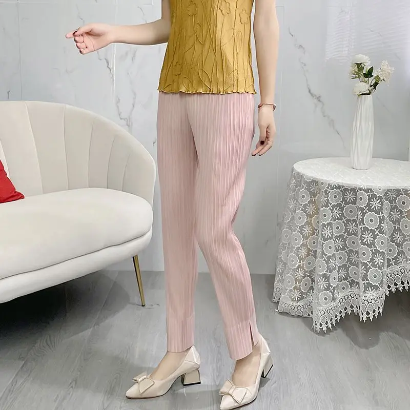 Плиссированные брюки летние модные прямые свободные и облегающие повседневные