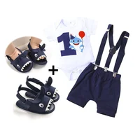 3pcs Set Shark Them Birthday Outfit My First  Cake Smash Costume for Baby Boy Toddler Clothes Romper + Pants  Sandals