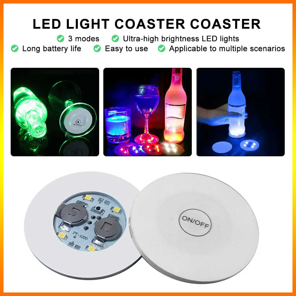 

LED Luminous Night Light Bottle Stickers Coasters Lamp Battery Powered for Party Drink Cup Mat Christmas Vase Halloween Decor