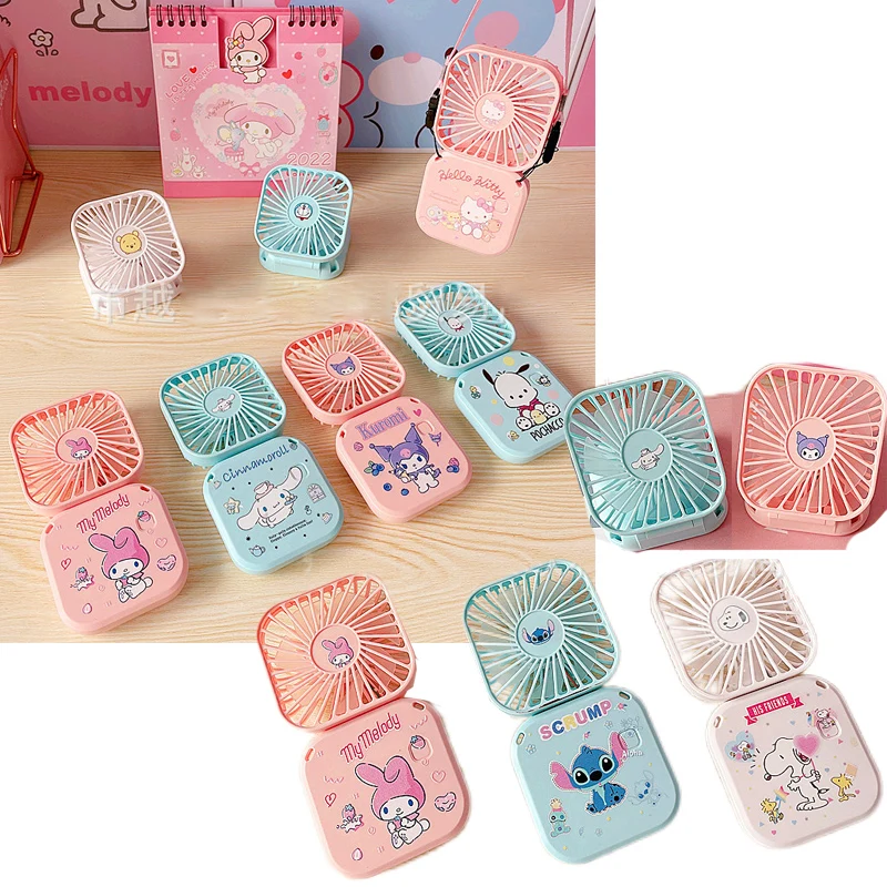 

Kawaii My Melody Folding Fan Handheld Usb Charging Desktop Hanging Neck Anime Cinnamoroll Kuromi Summer Sanrio Pocket Fan Gift