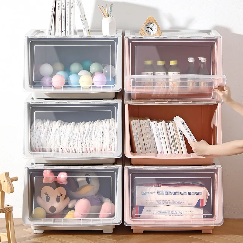 

Children's Toy Storage Box Front Open Baby Plastic Flip Storage Box Clothes Sorting Box Snack Storage Cabinet