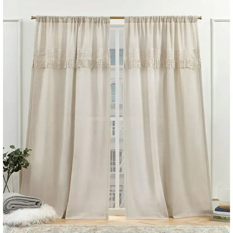 

Light Filtering Rod Pocket Curtain Panels, 50" x 84", Natural, Set of 2