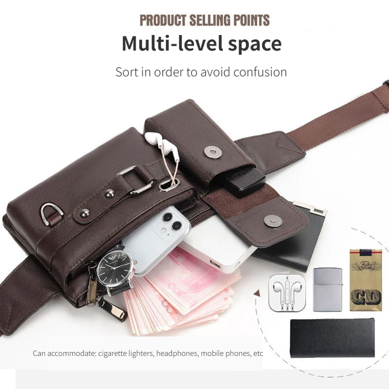 Genuine leather men's waist bag fashionable luxurious leather bag outdoor waterproof belt bag travel cycling crossbody bag
