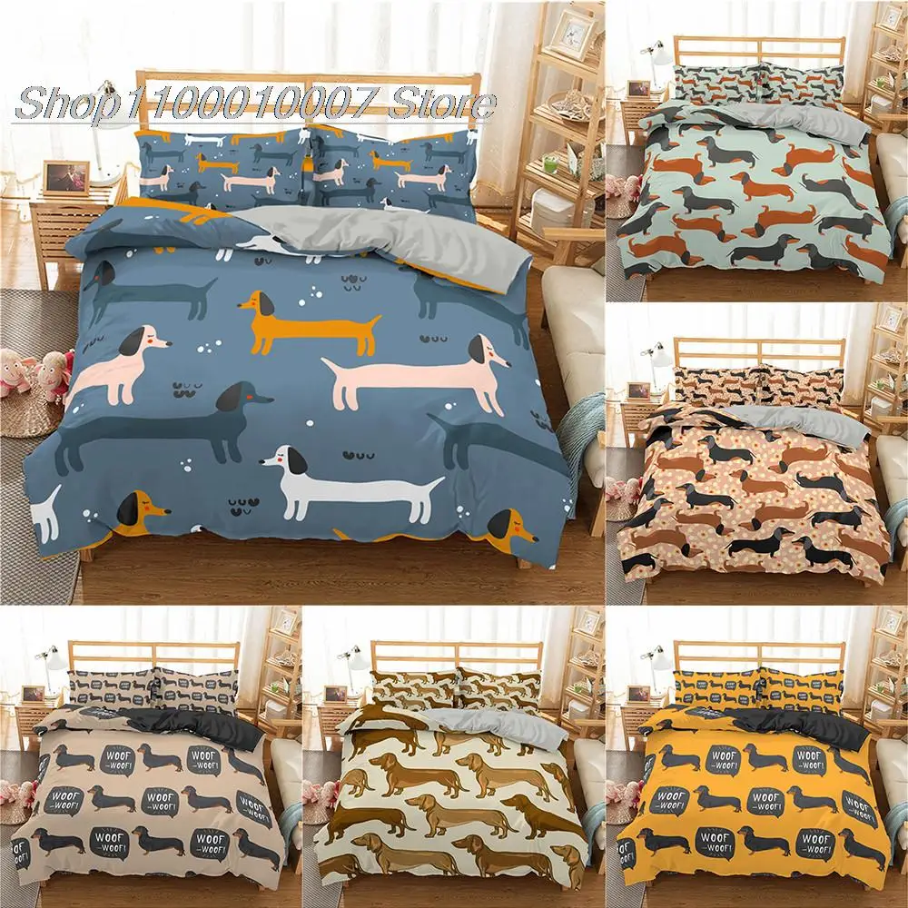 

Cartoon Dachshund Bedding Set Cute Sausage Dog Duvet Cover Set Pet Printed Comforter Sets Bed Cover Bedclothes