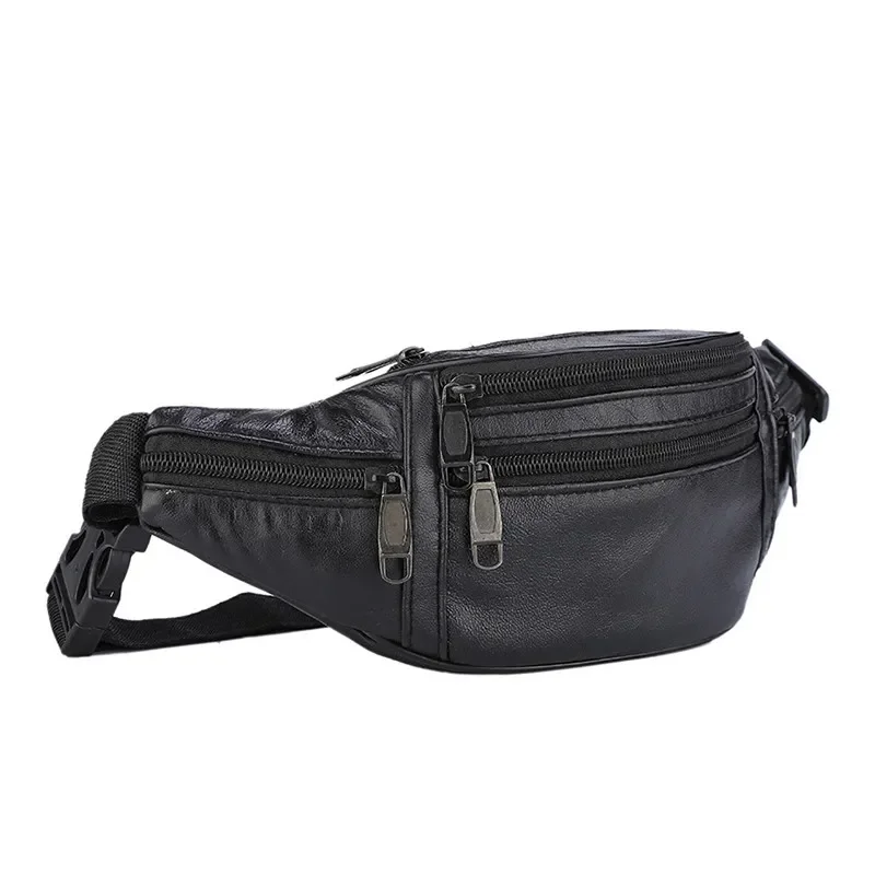 

Leather Men Waist Chest Bag Thin Outdoor Sports Tactical Pauch Male Small Running Fanny Pack Crossbody Chest Money Belt Bags