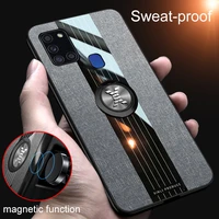 fabric case for samsung a21s a21 car ring holder acrylic soft silicone canvas luxury back phone cover for galaxy a20 a20s a22