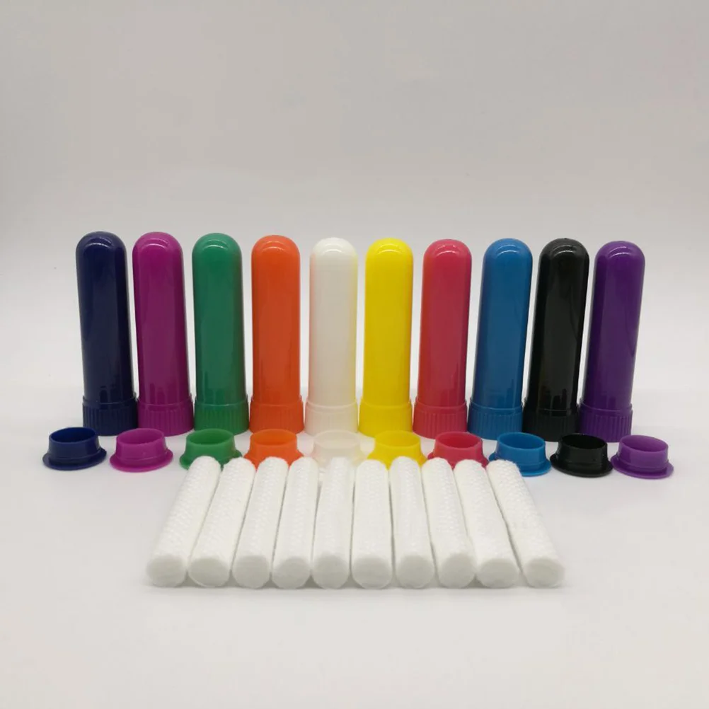 

12 Sets Aromatherapy Blank Nasal Inhaler Tubes Refillable Empty Tubes Nose Nasal Container with Cotton Bar (Mixed Color)