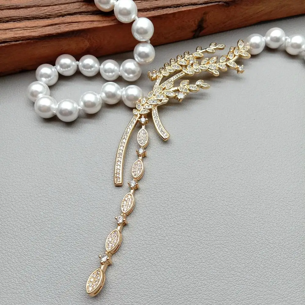 Y·YING Белая морская ракушка Жемчуг Cz Pave Кулон Колье Ожерелье Лариат Ювелирные