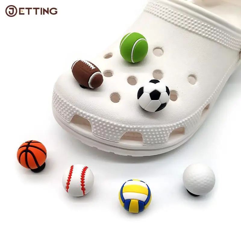 

3D PVC Shoe Charms Basketball Football Rugby Volleyball Baseball Croc Jeans Shoe Decoration Garden Sandal Accessories Kids Gift