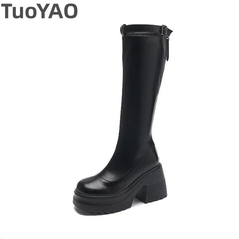 Женские сапоги до колена из искусственной кожи с микрофиброй 10 см