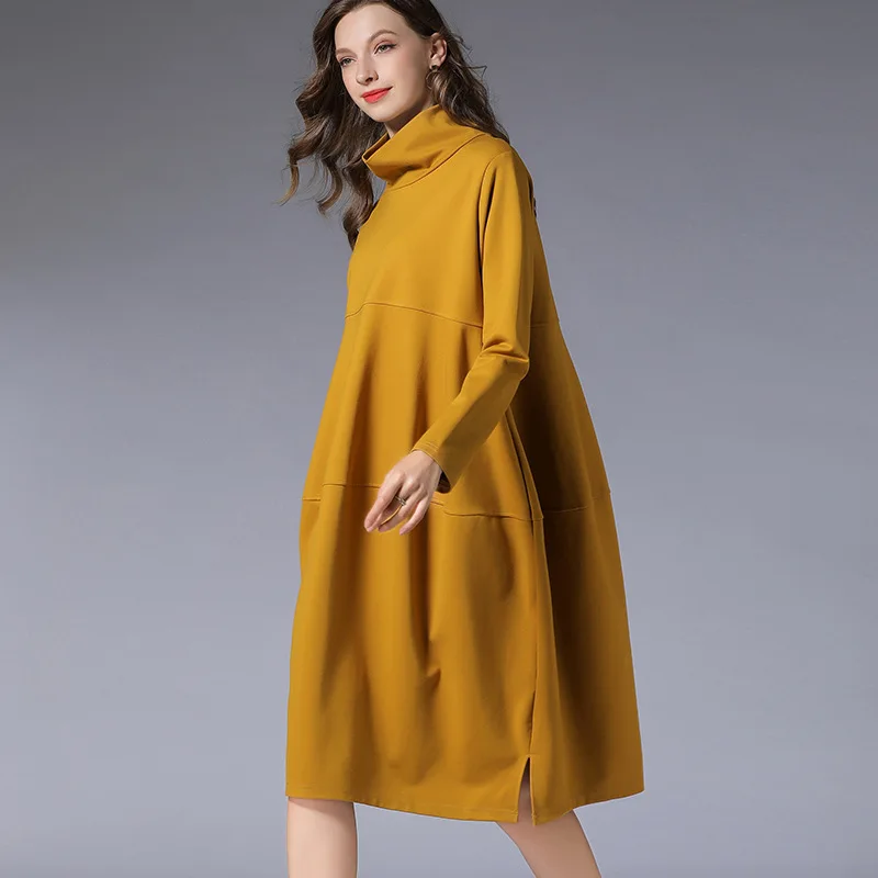 

Платье-Свитер SuperAen, осенне-зимнее Новое Модное Длинное платье-свитер трапециевидной формы с высоким воротником