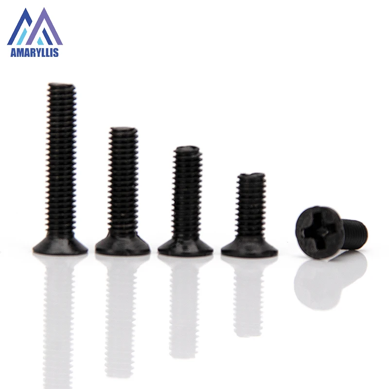 

M2 M2.5 M3 Black Zinc Countersunk Head Phillips Screw Cross Recessed Machine Screw Phillips Head Metric Bolts Length 3mm-16mm