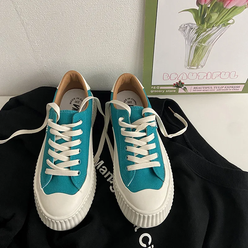 

Women Canvas Shoes Fashion Plantform Causal Outdoor Vulcanized Shoes Stylish Solid Color Chunky Girls Comfortable Sneakers B2-18