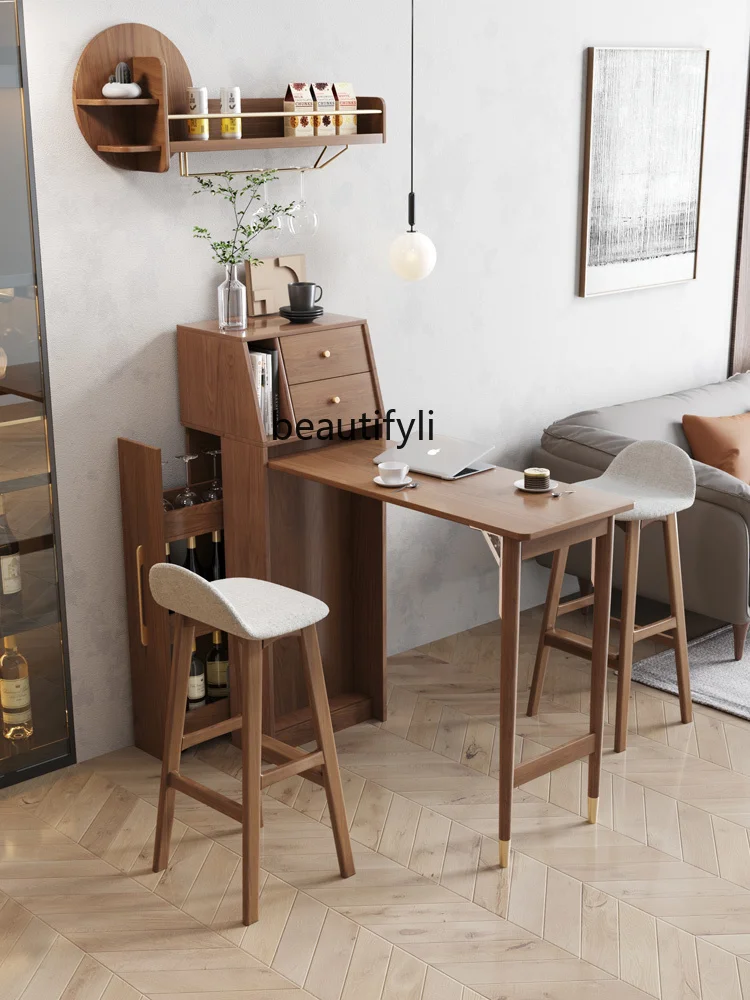 

zqBar Counter Home Wall Balcony Folding Bar High Leg Wine Cabinet Living Room Partition Furniture