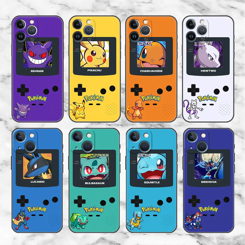 

Phone Black Case For iPhone XS XR X 8 7 6 6S Plus 13 14 11 12 Pro Max 13 12 Mini Silicone Funda Cover Pokemon New Game Consoles