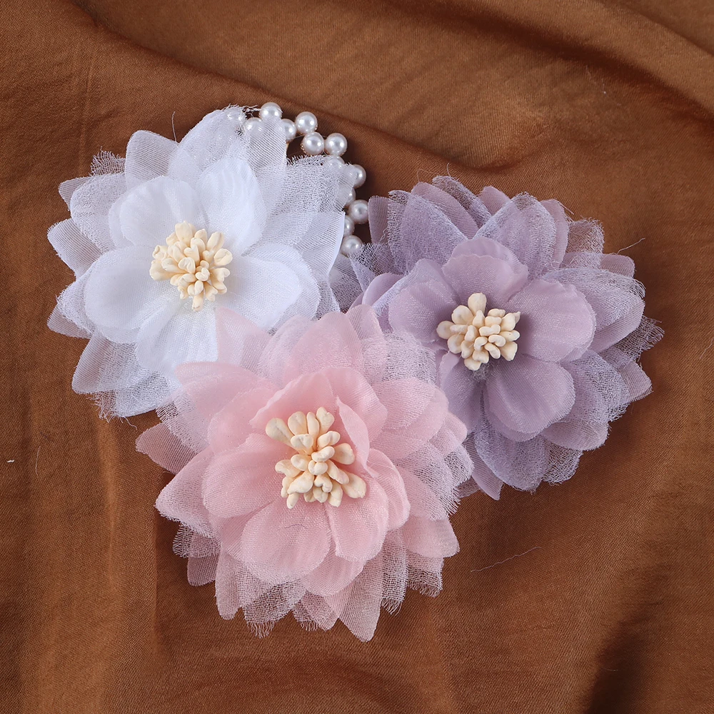 

Fabric Chiffon Organza Flower Applique For Clothes Hat Sewing Patches DIY Headwear Hair Clips Bow Decor Accessories