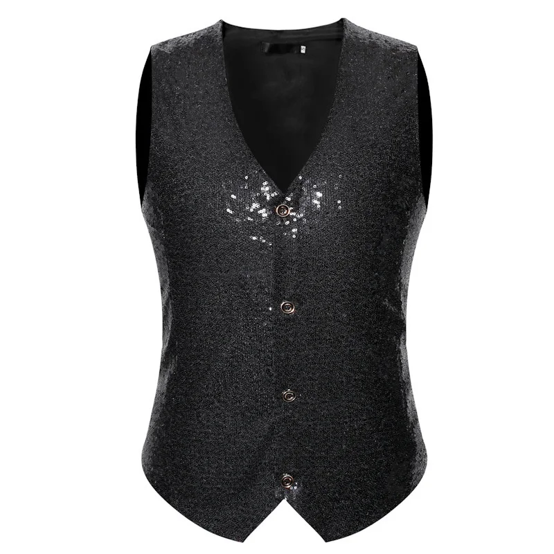 # 4805 Золото Серебро Красный Синий Черный Жилет с Блестками Мужской V-образным