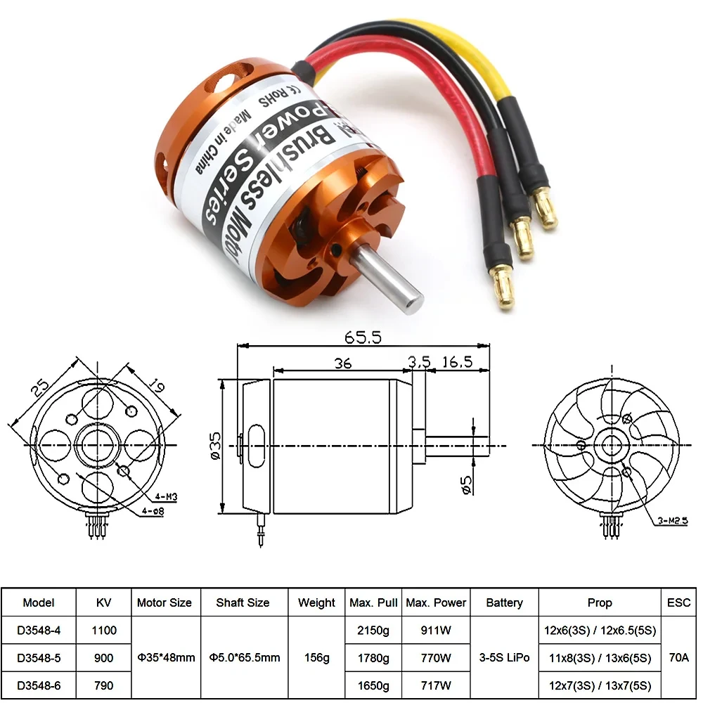 D3548 3548 790KV 900KV 1100KV Бесщеточный двигатель 3-5S для мини-мультикоптеров RC Самолет