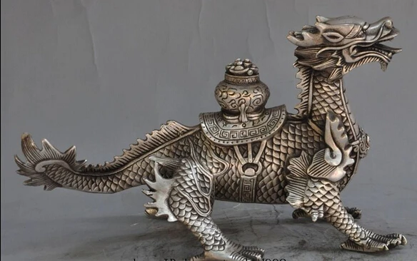 

decoration bronze factory outlets Tibet Silver china silver fengshui dragon head Kirin beast wealth lucky Treasure bowl statue