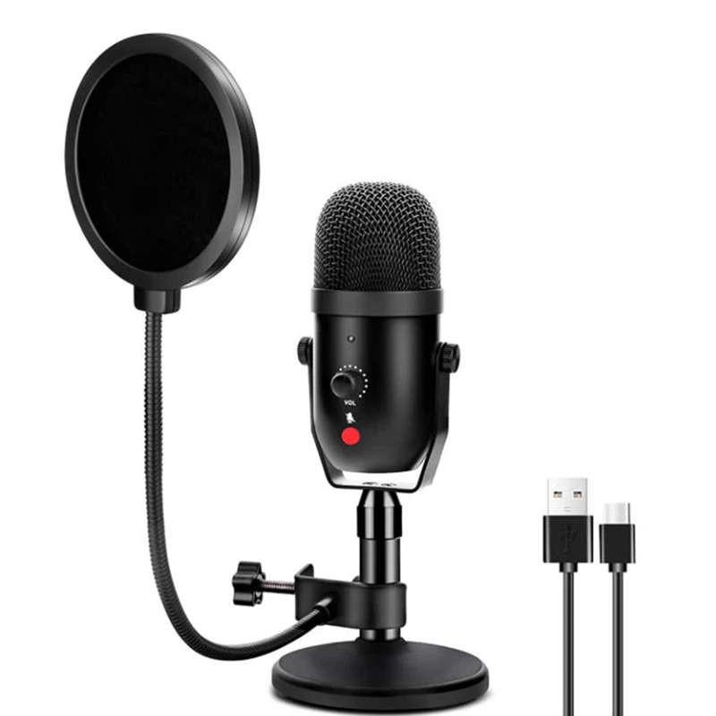 

USB Condenser Recording Microphone Kit With Blowout Prevention Net,Plug Play PC Mic For Streaming Media,Game,Meeting,Etc
