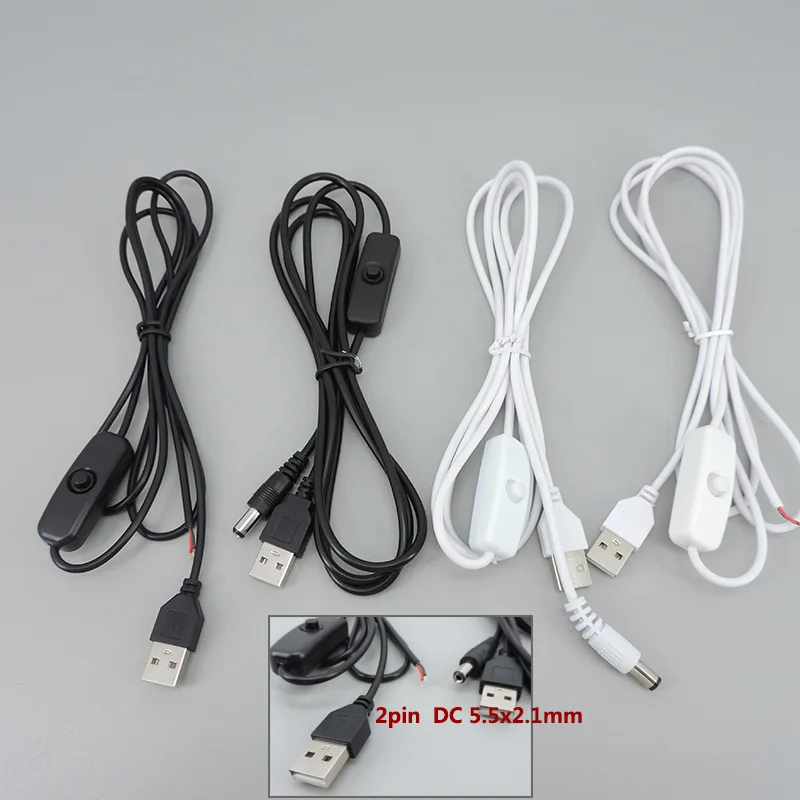 1/1.5 м белый черный USB штекер к DC 2pin 5 x2 1 мм провод источника питания 501 кнопка