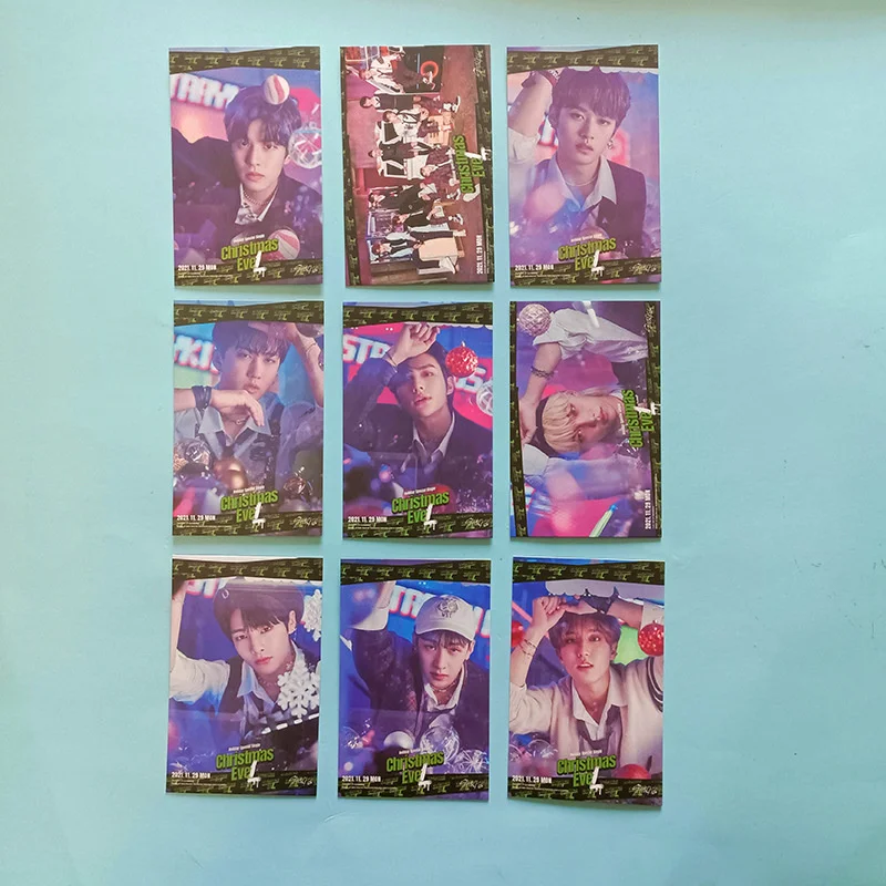 KPOP бродячие Дети Рождественские фотографии карты Двусторонняя открытка Подпись