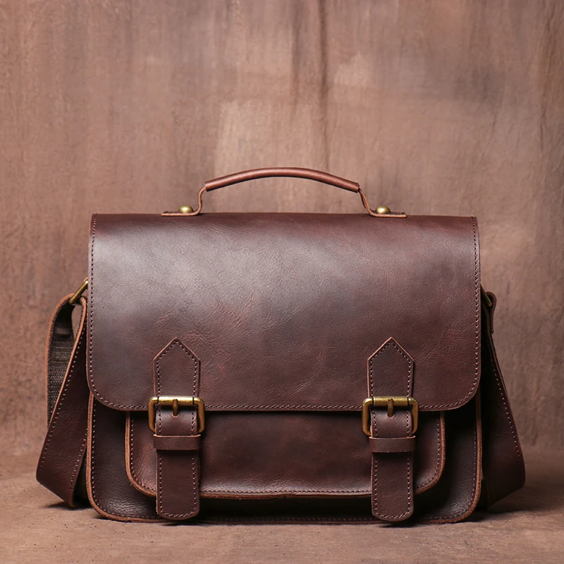 2023 Genuine Leather Vintage Handbag For Men Crossbody Bag Shoulder Strap Handbags Man Messenger Bag College Style Satchels Bag