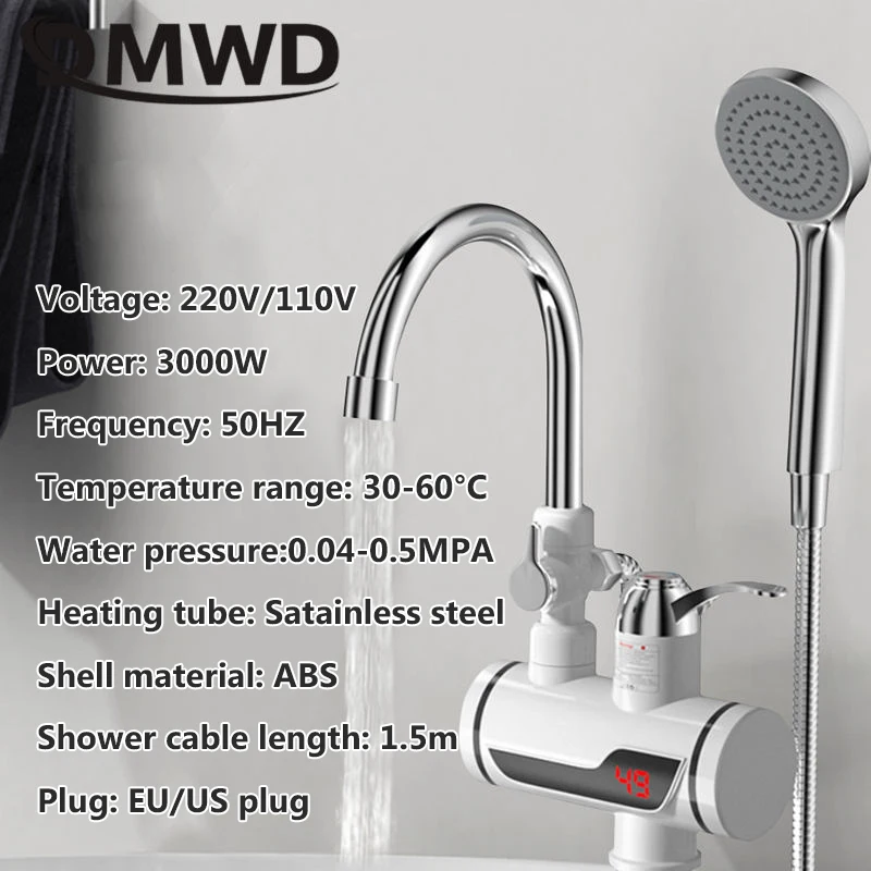 DMWD Electric Instant Hot Water Faucet Water heater Fast heating with LED Temperature Display Tankless Tap For Kitchen shower EU images - 6