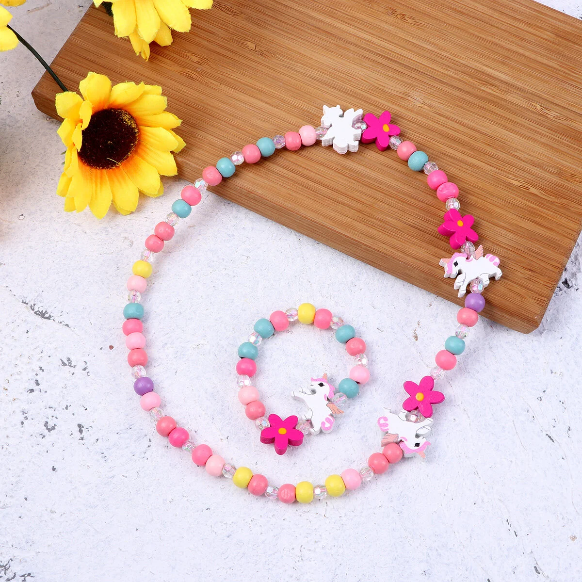 

1 Set Fashion Children Jewelry Colorful Wooden Beads Kids Bracelet Necklace Gift for Festival Party
