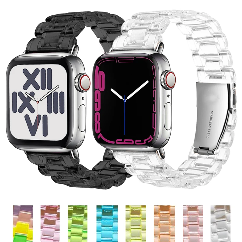 Resin Watch strap for apple watch series 8 7 6 5 4 band 42mm 38mm correa Clear steel for iwatch 8 7 6 SE 5 4 3 2 44 40 41 45MM