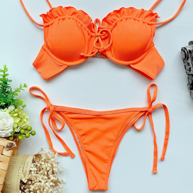 

Sexy Bikini Set Low Waist Swimwear Women Push Up Swimsuit Female Lotus Leaf Bathing Suit 2 Pieces Beach Bathing Bikini CC306