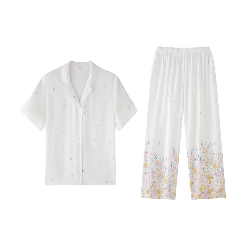 Пижамный комплект женский из 2 предметов хлопковый кардиган вискозы топ и