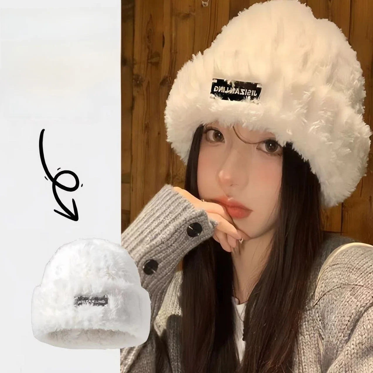 Autumn and Winter Women's Wool Hat All-Match Knitted Closed Toe Make Your Face Look Smaller Warm Embroidered Plush Beanie...