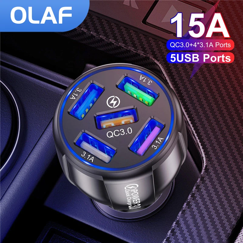 

5 Ports USB Car Charge Quick Charge 3.0 Charger For 12 Xiaomi Huawei Mini LED Fast Charging Mobile Phone Charger Adapter in Car