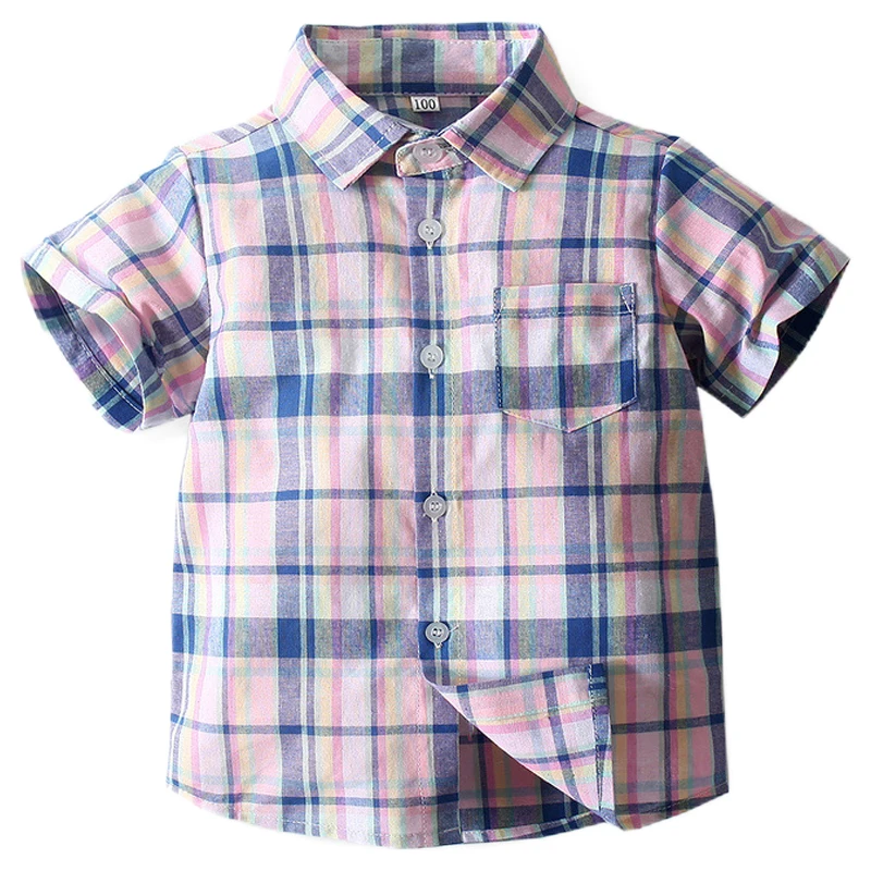 

Baby Boys Shirt Boys Short Sleeve Plaid Gentleman Shirt 2022 New Summer Toddler Shirts Cotton Soft Kids Clothes Tops 1-6Y