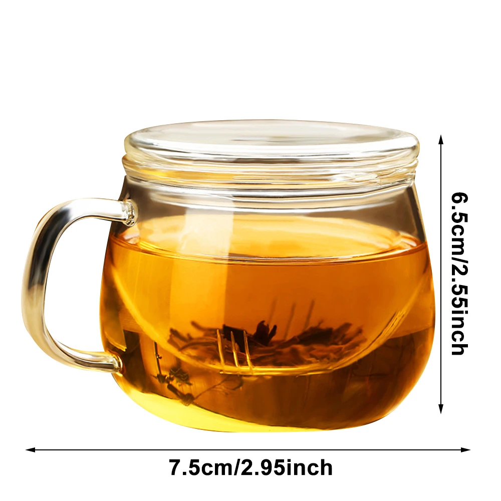 

350ml Mug Glass Teacup with Tea Infuser Filter Lid Heat Resistant High Temperature Explosion Proof Flower Tea Filter Cup