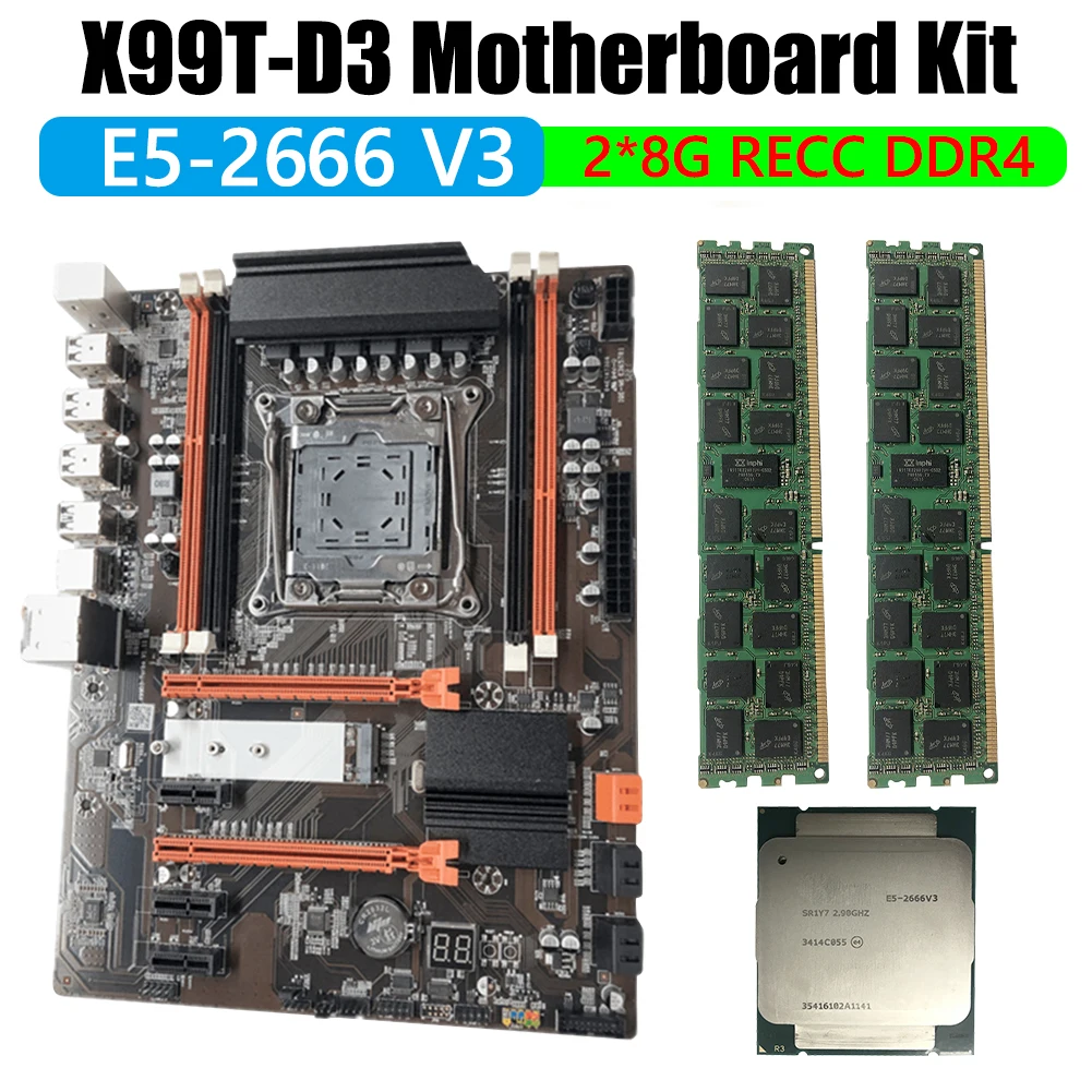 

X99T-D3 B85/H81 Motherboard Kit + 2 x 8GB Server Memory 1333MHz + E5 2666 V3 LGA2011-3 pin CPU PC Motherboard 4DDR3 Computer