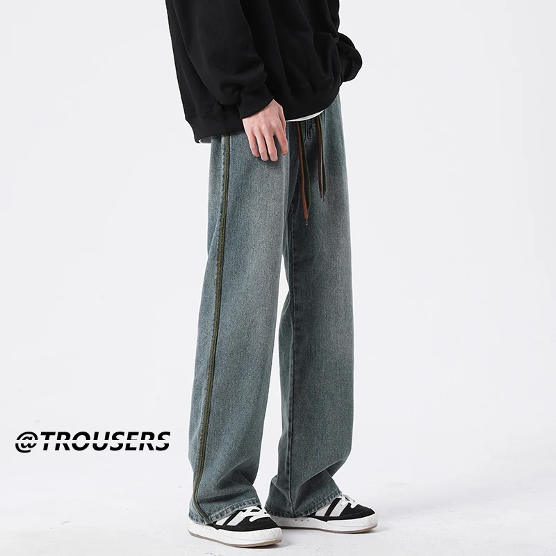 Blue Black Baggy Jeans Men Fashion Retro Straight Jeans Men  Japanese Streetwear Hip-hop Loose Denim Pants Mens Trousers M-3XL