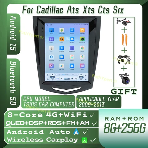 9,7-дюймовый беспроводной CarPlay Android 15 для Cadillac Ats Xts Cts Srx 2009-2013, мультимедийный дисплей, автомобильное радио, GPS, авто BT, DSP, головное устройство