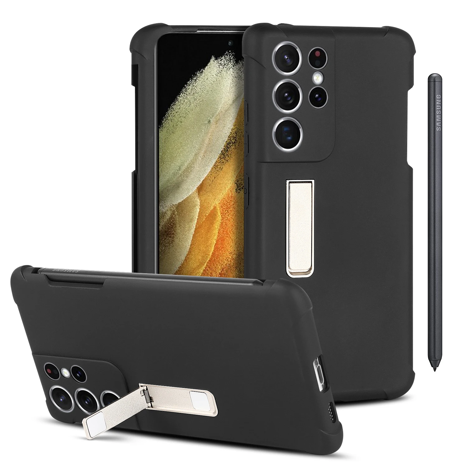 Najtaniej Do Etui Na Telefon Samsung Galaxy S21 Ultra 5G Z Uchwytem Na Rysik Matowy Uchwyt Na Długopis TPU Czarny