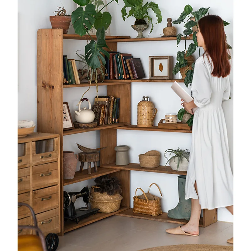 Большой Регулируемый книжный шкаф из цельного дерева, стеллаж в стиле ...