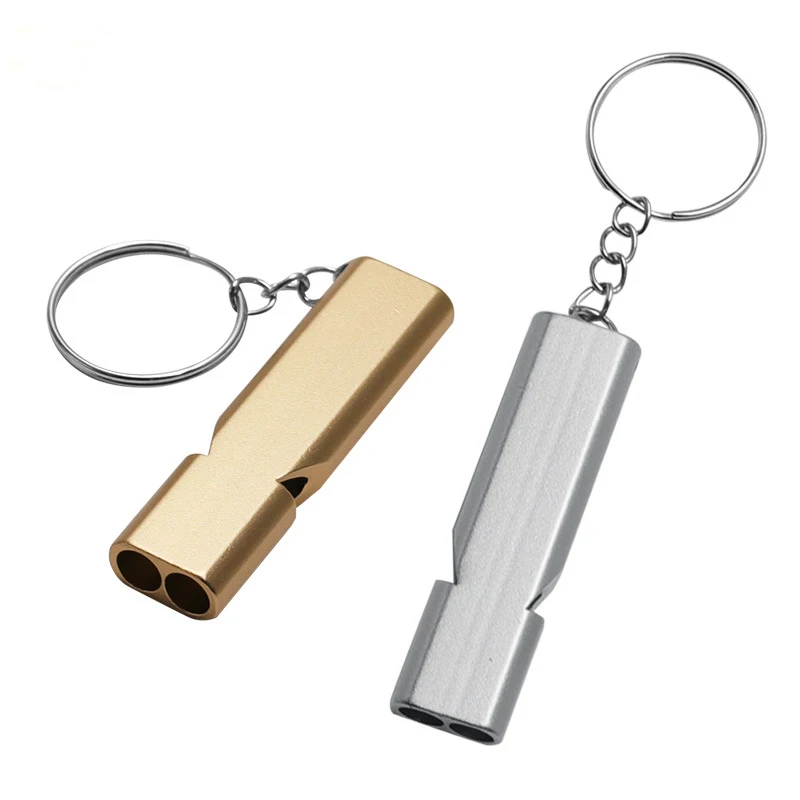

5Pcs Whistle Keychain Double Pipe High Decibel Outdoor Emergency Survival Engraved Logo Name Anti-lost EDC Keyrings