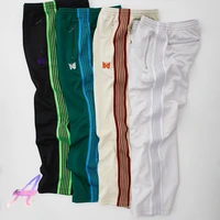 needles pants butterfly embroidery slogan logo drawstring pants high street fashion striped zipper men women trousers