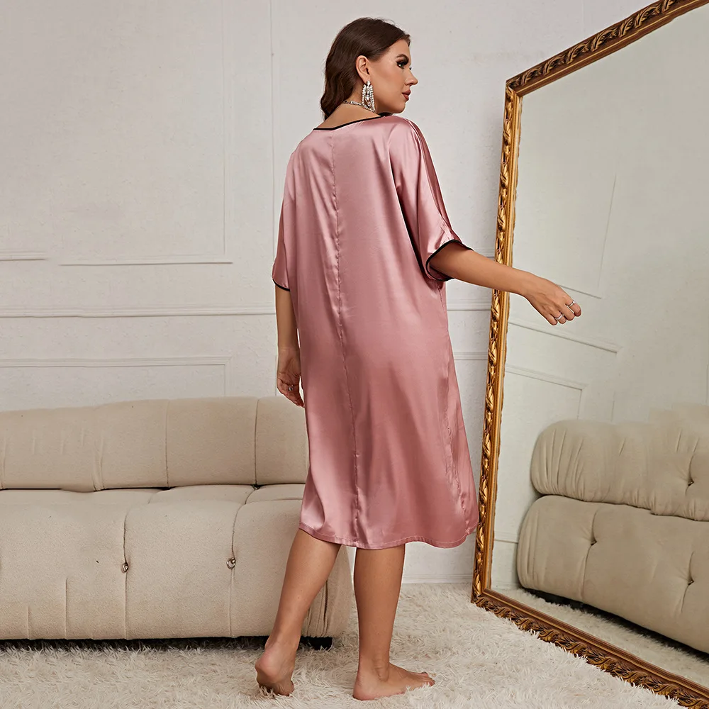 Plus Size Pajamas Summer Thin Section Breathable Women's Round Neck Dress Sexy Nightdress Ladies Ice Silk Home Service