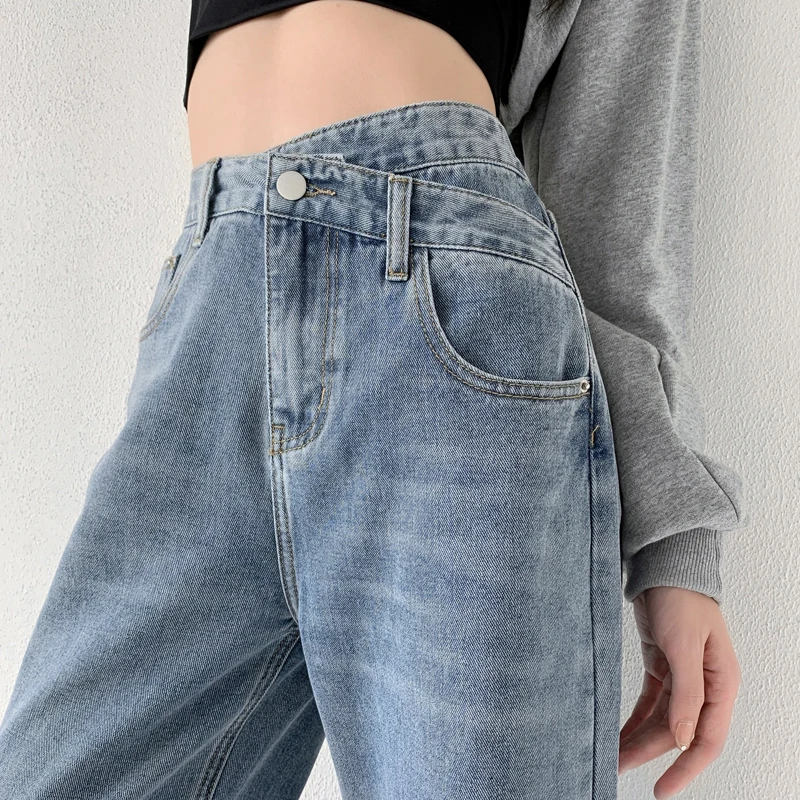 

2022 Casual Blue Jeans For Women High Waist Wide Leg Pants Vintage Black Baggy Mom Jean Female Cotton Denim Trousers Clothing