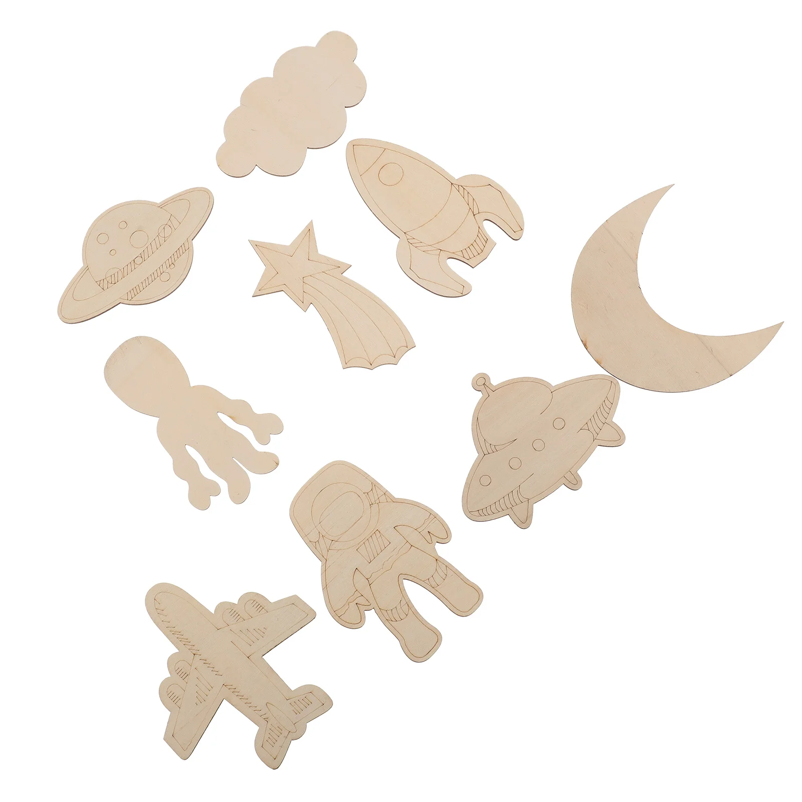 

27 Pcs Home Decoration Alien Wood Chips Outer Space Crafts Blank Wooden Cutouts