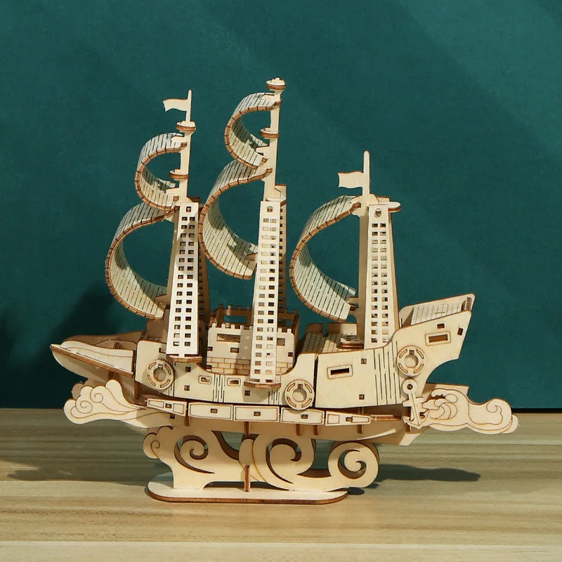 

Ancient Ship Three-dimensional Puzzle Toy Ship Model Assembling Kit Wooden Crafts 3D Puzzle Children's Educational Toys Gift